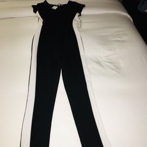 New!! Black pants romper w/ white racer stripe